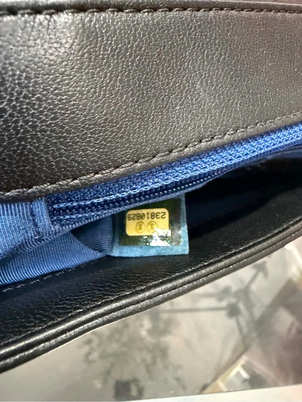 CHANEL Quilted Blue Center Panel Shoulder Bag with Black Trim